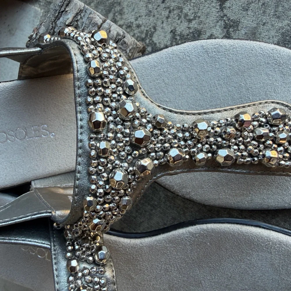 AEROSOLES Crystal Chlear Silver Embellished‎ Sandals Sz-7.5M. J